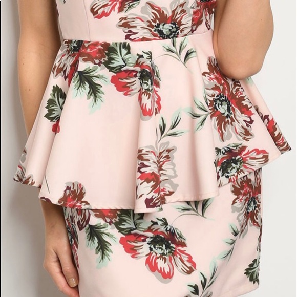 ❌DONATED❌Blush Pink Floral Peplum Style Lined Dress - Picture 3 of 12